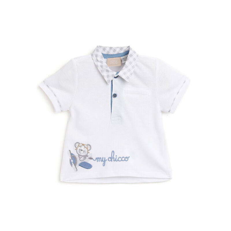 Boys White Applique Short Sleeve Polo image number 0